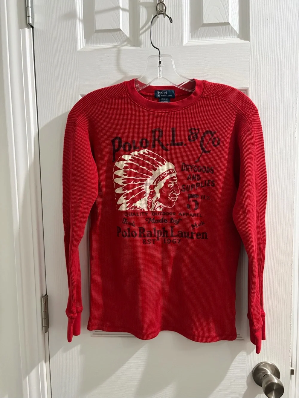 Ralph Lauren Red Crewneck Graphic Waffle-Knit long sleeve